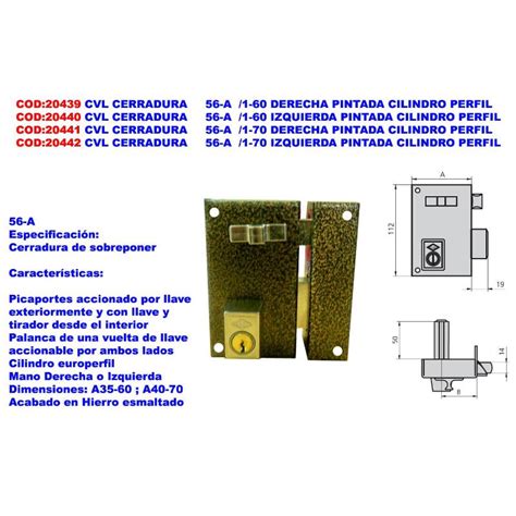 Cvl Cerradura 56 A 1 70 Izquierda Pintada Cilindro Perfil