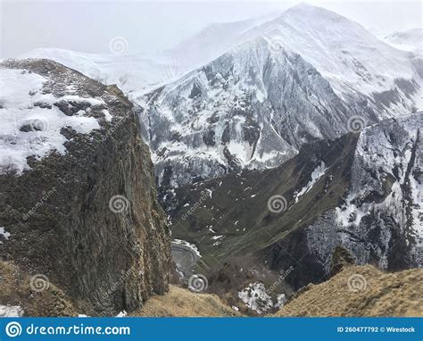 Breathtaking View Of The Rocky Snowy Mountains Of Tbilisi With Snowy