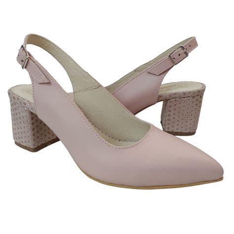 Pantofi Decupati Cu Toc Gros Din Piele Naturala Roz Nude Magazin