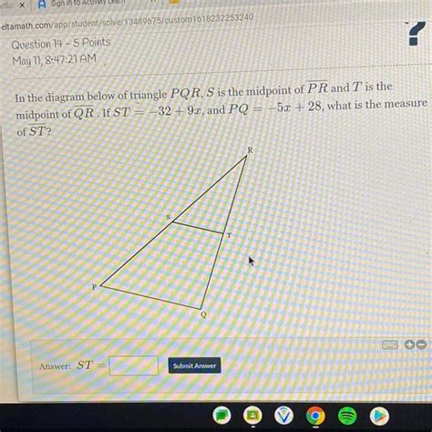 Free In The Diagram Below Of Triangle Pqr S Is The Midpoint Of Pr