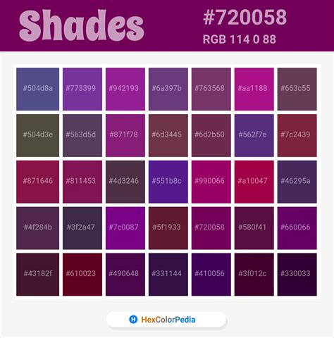 Shades Of Purple Color Chart