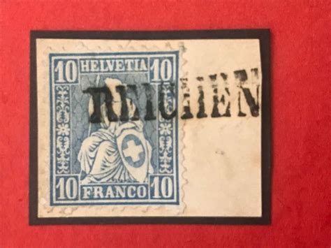 Schweiz 1862 Sitzende Helvetia 10 Rp Blau Balken REICHEN Kaufen Auf