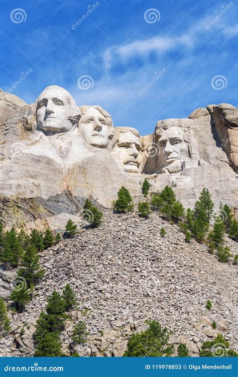 Presidential Sculpture At Mount Rushmore National Memorial Usa Blue