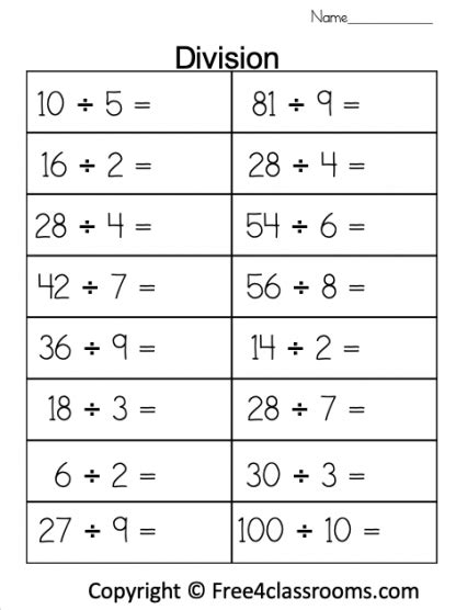 Free Division Worksheet No Remainder Free Worksheets Free4classrooms