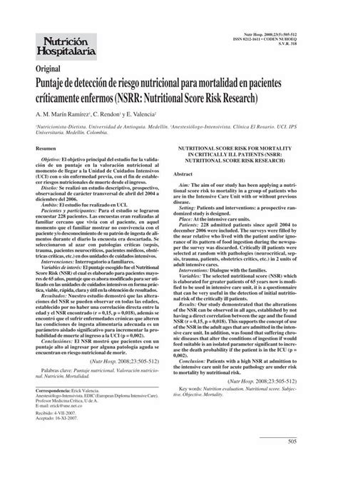 Pdf Original Puntaje De Detecci N De Riesgo Nutricional Para Scielo