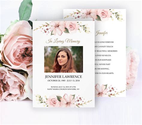 F11 Editable Funeral Program Template Pink Blush Roses Floral Etsy