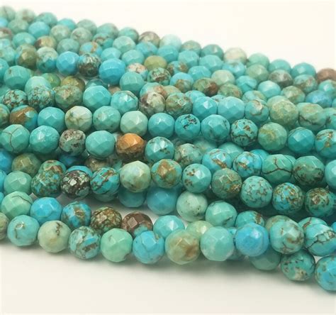 Faceted Turquoise Mm Mm Mm Natural Round Beads No Heat Or Etsy