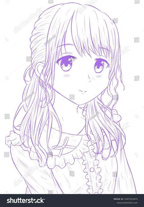 Sketch Smile Cute Anime Girl Purple Stock Illustration 2347215473 ...