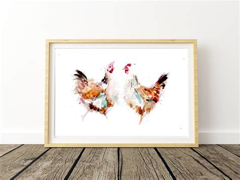 Jen Buckley Signed Limited Editon Print Of My Original 2 Hens Watercol