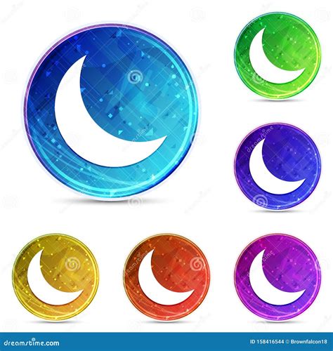 Crescent Half Moon Icon Digital Abstract Round Buttons Set Illustration