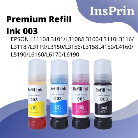 Premium Refill Ink 003 For Epson L1110 L3110 L3150 L3100 Printers