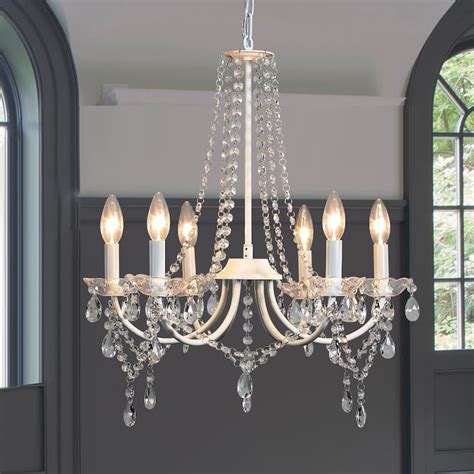 6 Light Farmhouse Crystal Chandelier Candle Style Chandelier For