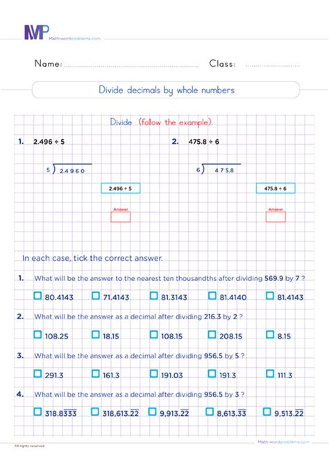 Divide Decimal By Whole Number Word Problems