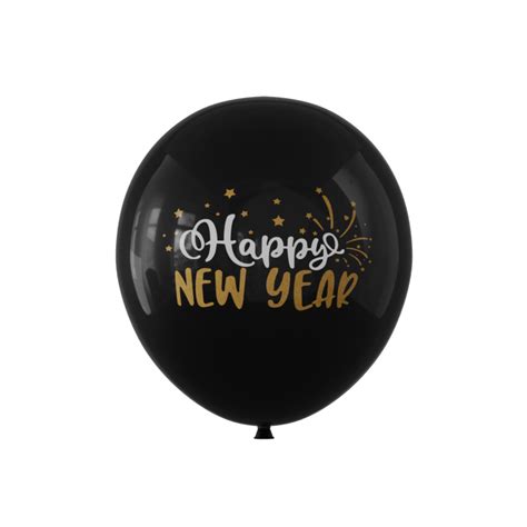 Balon lateksowy czarny ze złotym napisem Happy New Year 12cali 100szt