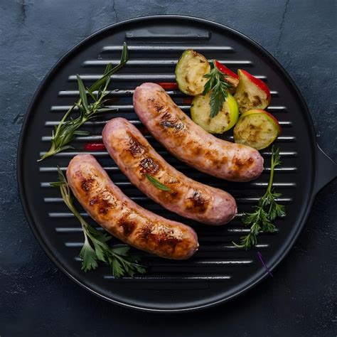 Premium Photo Grilled Sausage With Herbs And Vegetables On Grill