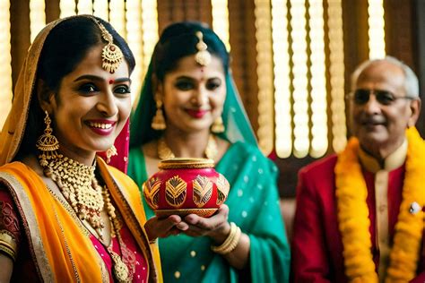 a bride and groom in traditional indian attire. AI-Generated 32565756 Stock Photo at Vecteezy