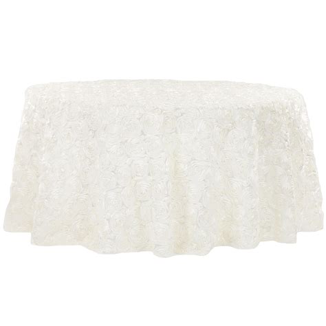 Wedding Rosette Satin 120 Round Tablecloth Ivory Cv Linens