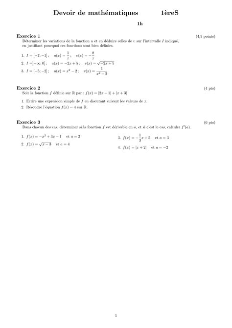 Contrôles de maths en 1ère et DS à télécharger en pdf