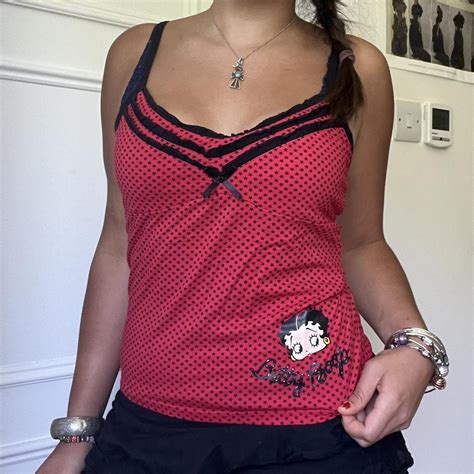 Vintage Red Betty Boop Star Print Cami Frilly Depop