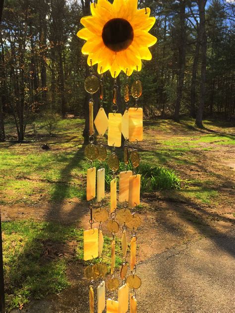 Wind Chime Stained Glass Sunflower Wind Chime Etsy