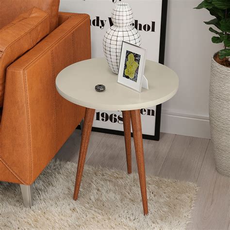 Mesa Lateral E Apoio Canto Para Sala Redonda Cm Off White Legs