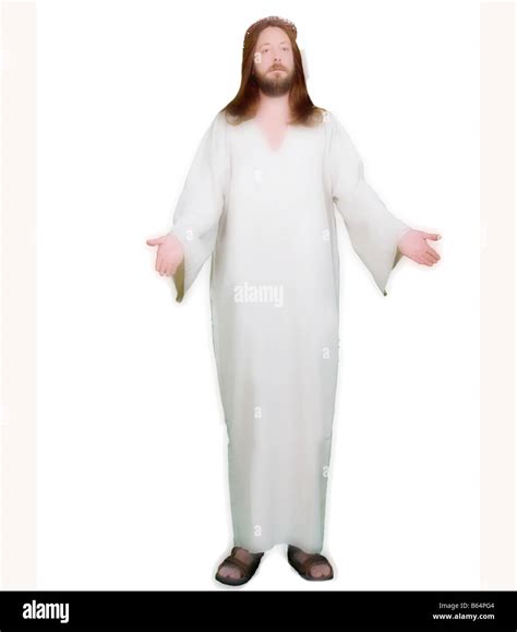 Jesus Standing With Arms Out On White Background Stock Photo Alamy