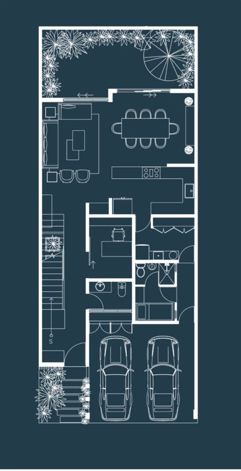 A Blueprint Shows The Floor Plan For A House With Two Cars Parked In It