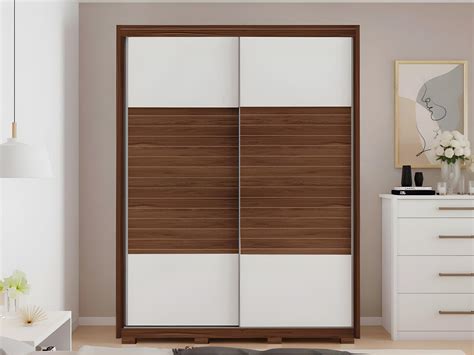 Armoire Dressing 2 Portes Coulissantes Blanche et Wengé