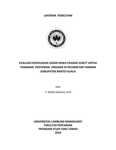 PDF LAPORAN PENELITIAN EVALUASI KESESUAIAN LAHAN RAWA DOKUMEN TIPS