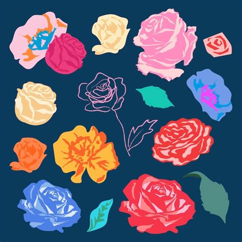 Set De Pegatinas Florales De Rosas De Colores Vector Gratis