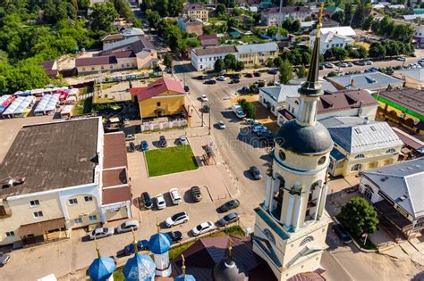 Panoramic Aerial View of the Central Square in the City of Borovsk, the ...