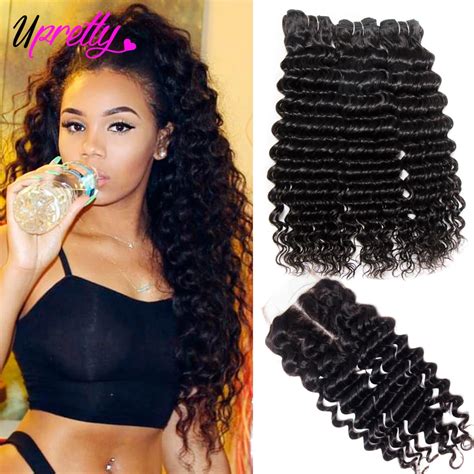 Upretty Hair Brazilian Hair Weave Bundles With Closure 3 Bundle With