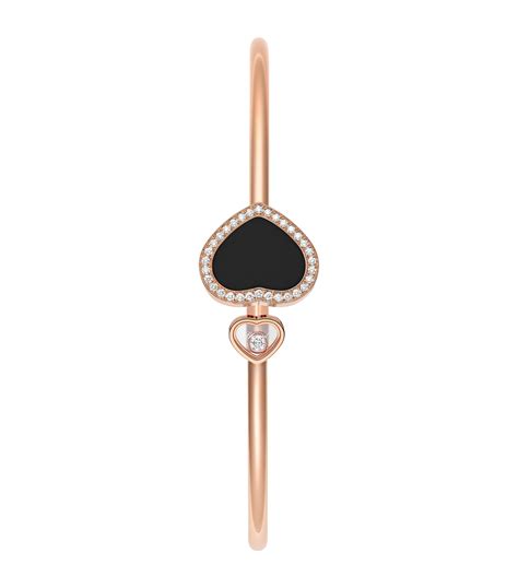 Chopard Rose Gold Diamond And Onyx Happy Hearts Bracelet Harrods UK