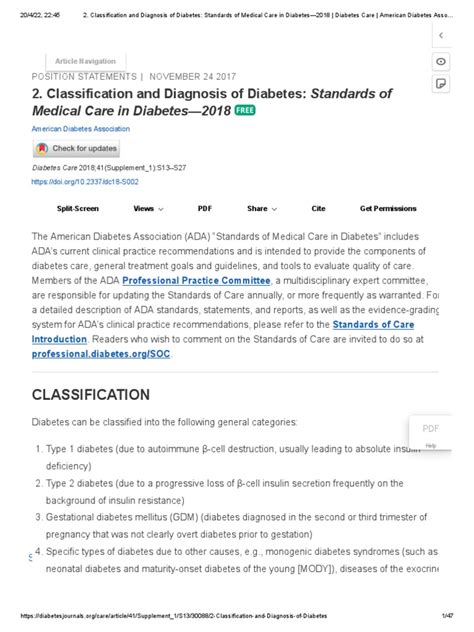 Classification And Diagnosis Of Diabetes Standards Of Medical Care In Diabetes 2018 Diabetes