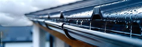 Modern Roof Gutter System On A Rainy Day Concept Rainy Weather Home