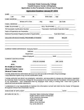 Fillable Online Paramedic Program Application Form Fax Email Print