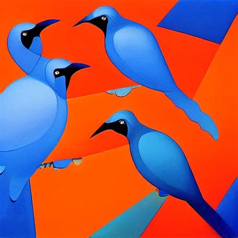 A Painting Of A Group Of Blue And Orange Birds An Stable Diffusion