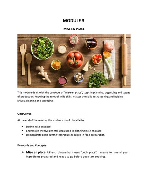 Module 3 Mise En Place Chapter 2 For Kitchen Tools Module 3 Mise En