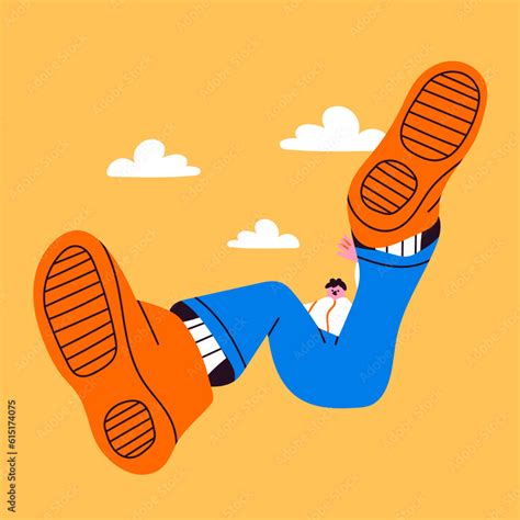 Person Falling Down From The Sky Bottom View Giant Shoes Flat Style