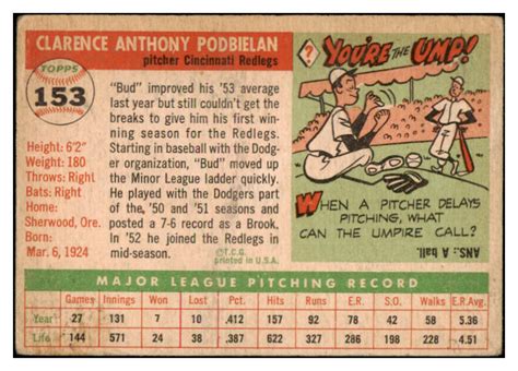 1955 TOPPS 153 BUD PODBIELAN REDS VG EX SET BREAK 517628 KYCARDS EBay