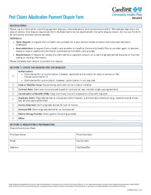 Fillable Online Post Claims Adjudication Payment Dispute Form Post