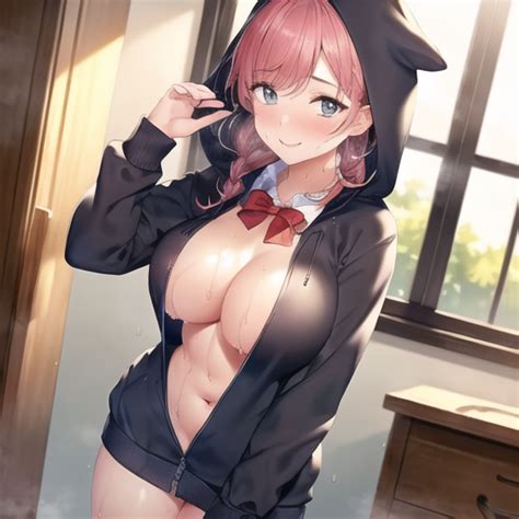 裸リボンフーディーとかいう癖の塊すごくよい Naked Hoodie Red Bowtie まらおお嬢様学園 AIイラスト