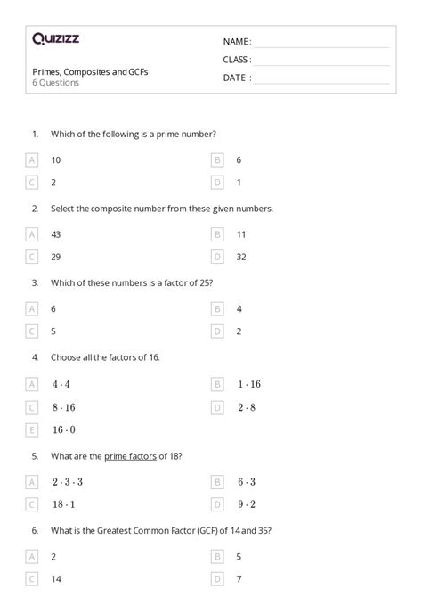 Prime And Composite Numbers Worksheets For St Class On Quizizz