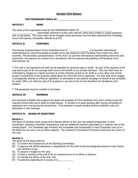 Club Bylaws Template Tutoreorg Master Of Documents