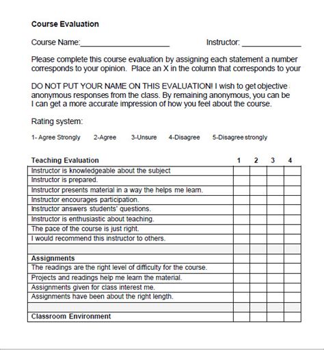 Course Evaluation Survey Template