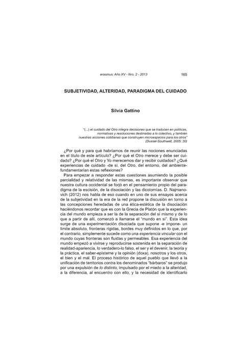 Subjetividad Alteridad Paradigma DEL Cuidado 165 SUBJETIVIDAD