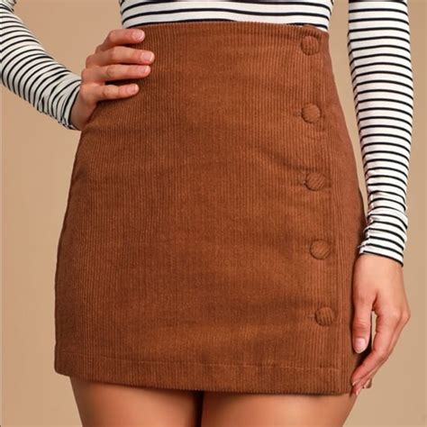 Lulus Skirts Katherina Rust Brown Button Front Corduroy Skirt Poshmark