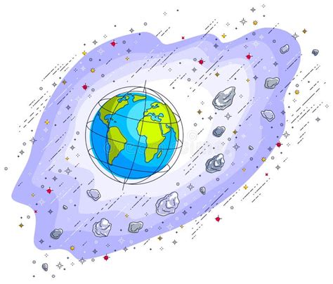 Erde Im Raum Unser Planet Im Enormen Kosmos Umgeben Durch Meteorit