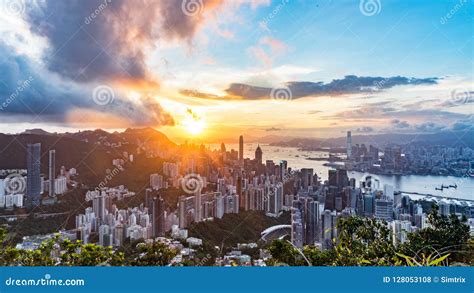 Sunset Over Victoria Harbor Victoria Peak Hong Kong Editorial Stock