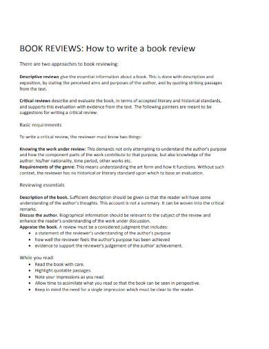 Book Review 3examples How To Write Format Pdf